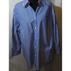 Lauren Ralph Lauren Button Up Dress Shirt Womens 2X Blue White Striped Non-Iron